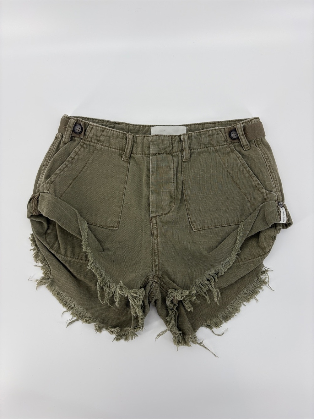 One Teaspoon Women’s 24 Olive Green Distressed Raw Hemline Button Fly Shorts